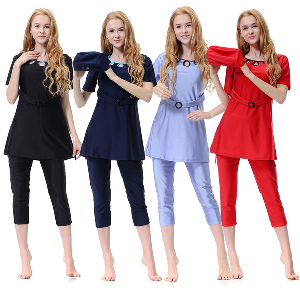

muslim swimwear modest arab islamic women burkini bathing suwiming suit swim surf wear sport 3 pieces sets traditional swimsuit, Red