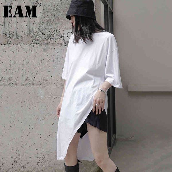 

[eam] women black white big size asymmetrical casual t-shirt round neck half sleeve fashion spring summer 1dd8326 210512