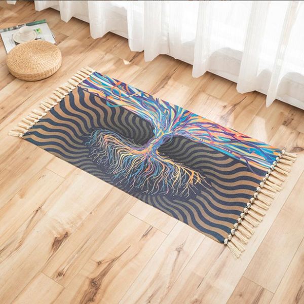 

carpets bohemian tapete tassels woven handmade cotton and linen living room table sofa decor floor mat kitchen bedroom bedside area rugs