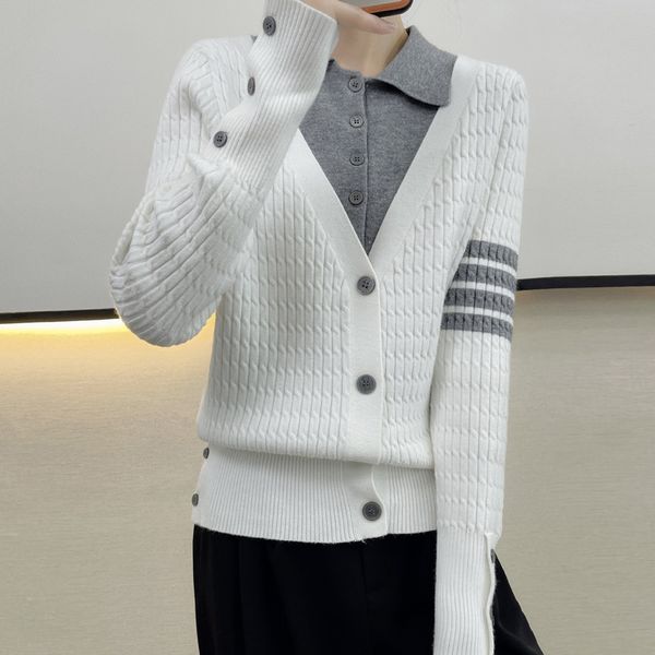 

tb fake two piece women's wool cardigan knitted 2021 new twist multi button four bar coat loose top, White;black