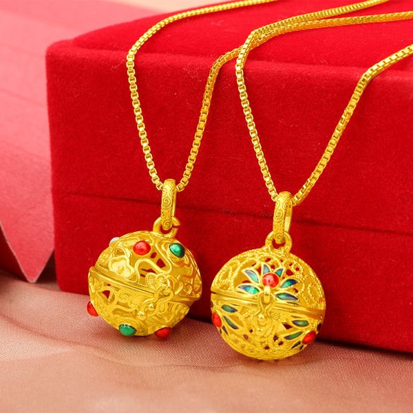 Catena con pendente a sfera cava in oro giallo 18 carati, regalo classico per gioielli con ciondoli da donna di moda