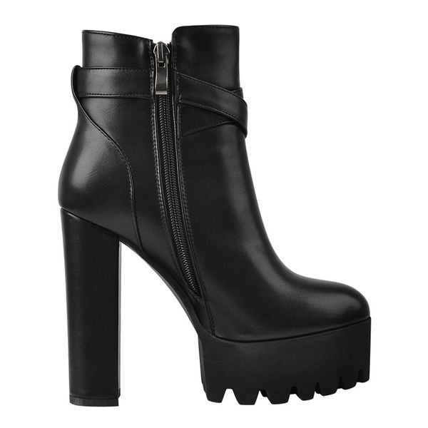 

womens matte black platform chunky high heel side zip ankle boots plus size boots