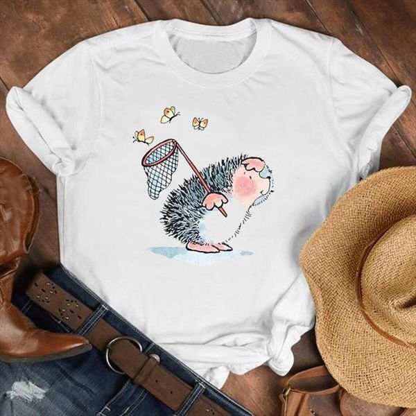 

animal butterfly short sleeve printed womens t shirt cartoon clothes print tee graphic, White
