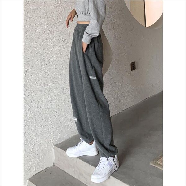 

autumn sports gray sweatpants womens capri woemn korean style loose joggers female high waist, Black;white