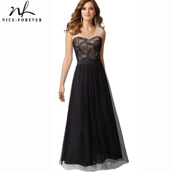 

nice-forever elegant mesh floral lace patchwork gown cocktail party chiffon women flared dress a039 210419, White