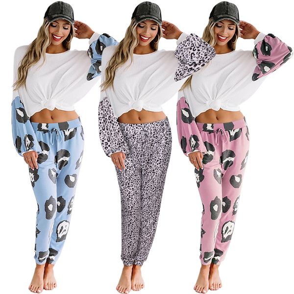 

famous designer ladies suit pants loose leopard print straight knit sweater two-piece fashionable and comfortable s-xl size, White