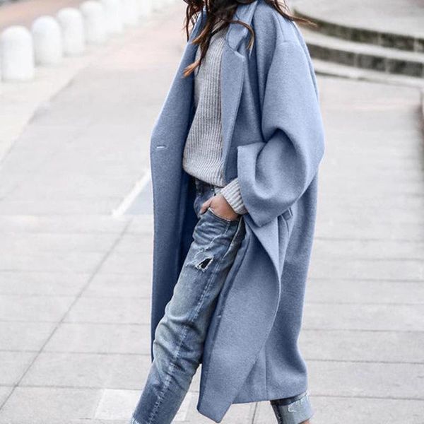 

women's wool & blends woman long coat fashion korean preppy style retro versatile windbreaker casual warm woolen oversize 2021 autumn w, Black
