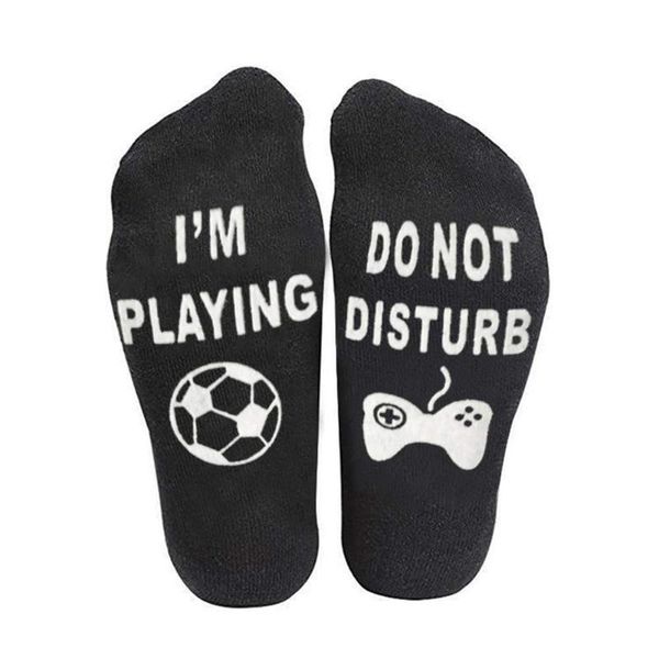 

sports socks 1pair gaming printed letters cotton breathable birthday christmas gifts kh889, Black