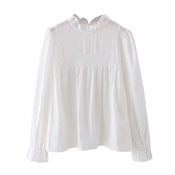 

fashion women blouses loose casual long sleeve puff stand collar black white solid b0782 210514