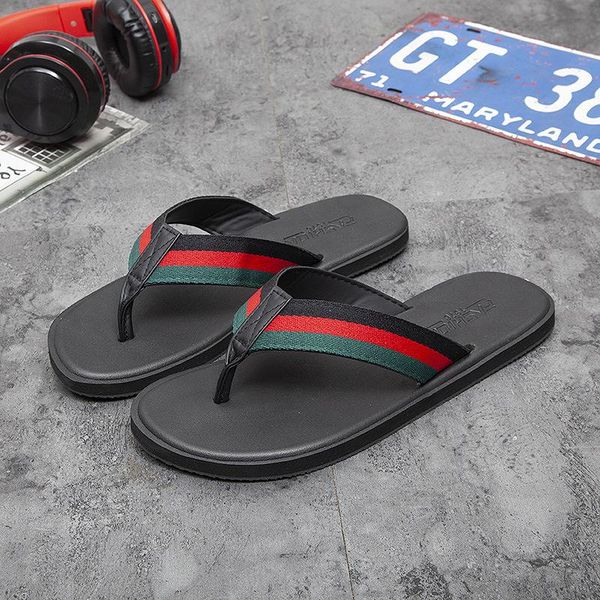 

slippers weh summer flip flops men's personality outside wearing beach shoes outdoor couples tide fashion sandals, Black