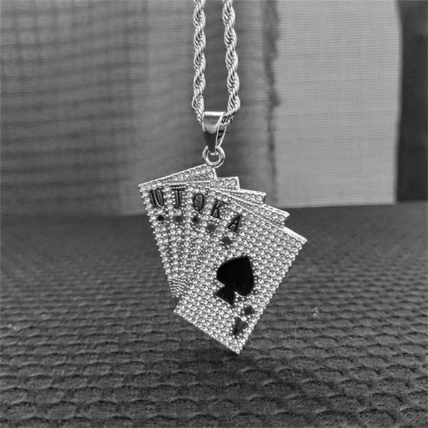 

pendant necklaces vintage men for women statement enamel poker necklace hip hop jewelry fashion party gift playing cards, Silver