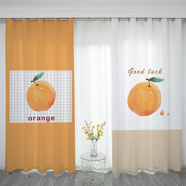 

curtain & drapes bedroom window french windows cute orange cartoon curtains for living room cortina blackout home decoration ready made