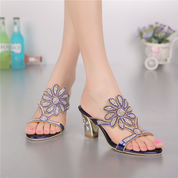 

slippers colourful bling women mules 2021 summer rhinestone slides sandals open toe high heels purple shoes big size w0052 xtyc, Black