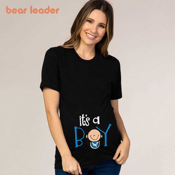 Ayı Lideri Prenatal Gebelik Bayan Yaz Tees Moda Annelik Karikatür Erkek Kız T-Shirt Tops Anne-Olacak Casual Giyim 210708