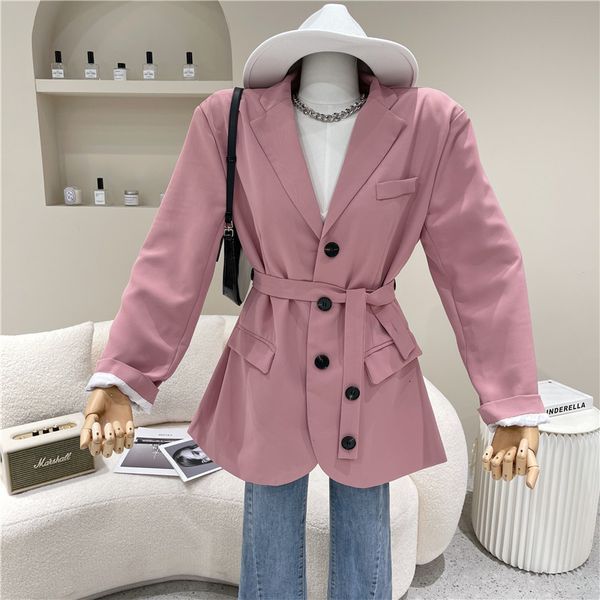 

dress female spring summer 2021 niche fashion design relaxed waist suit bandage jacket, Black;gray