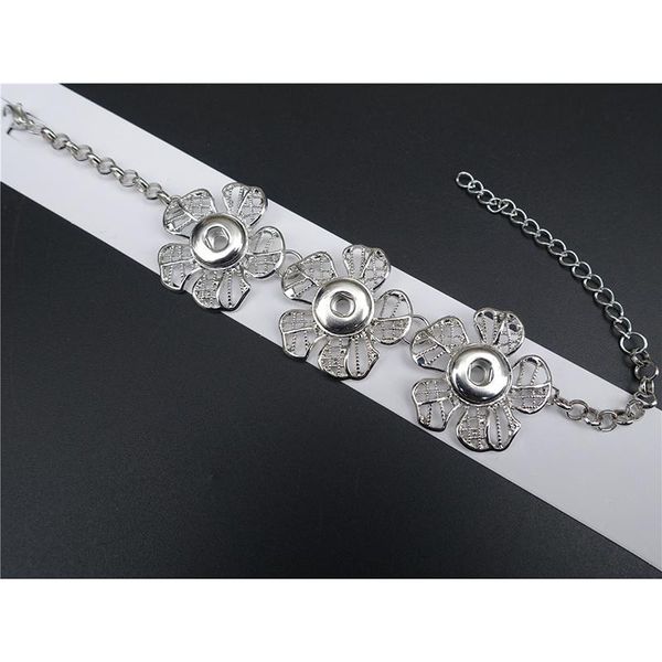 

flowers connector metal 12mm snap buttons bracelet fashion jewelry for women charm bracelets, Golden;silver
