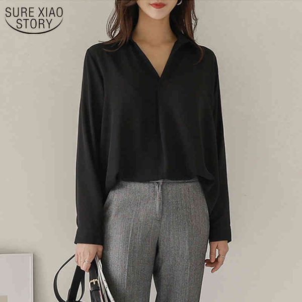 

spring and autumn korean lapel solid women blouse fashion blouses loose long sleeve office lady shirt 11612 210508, White