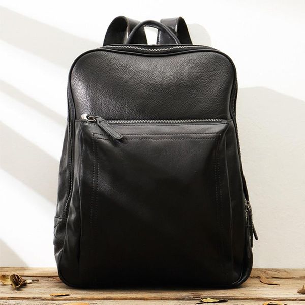 

backpack men's leather leisure travel bag computer large capacity simple trend