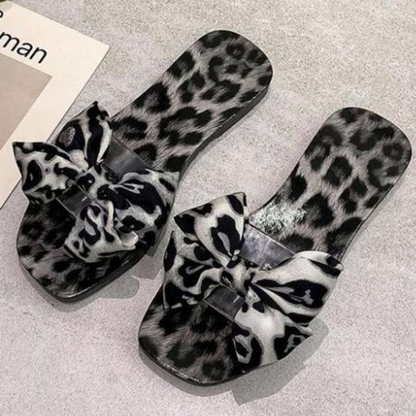 

slippers women summer leopard bow fashion outdoor flat slides non-slip indoor ladies flip flops beach shoes xx124, Black