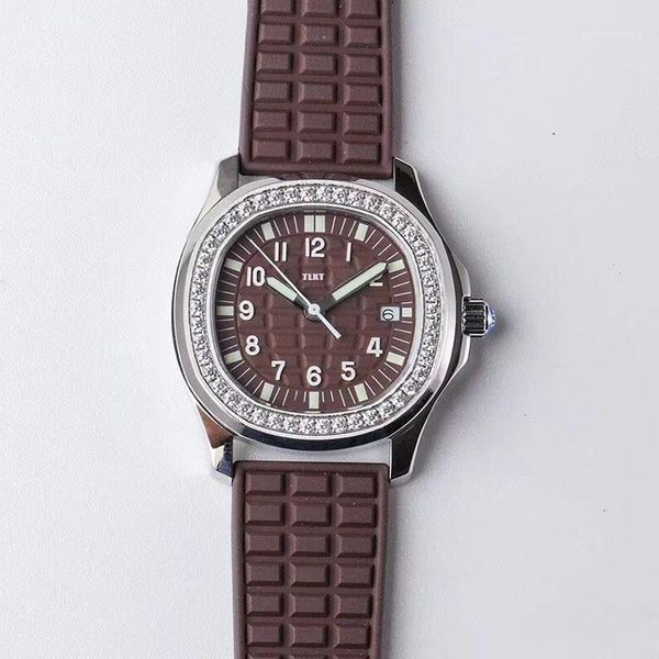 

wristwatches mechanical watch tlxt 5067a-023 rubber strap 37 mm diameter brown dial luxury hand ladies, Slivery;brown