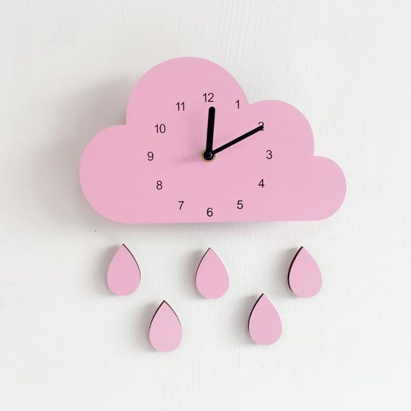 

nordic style nursery clock wooden cloud raindrop shaped wall hanging decoration baby kids room decor 28*16cm clocks