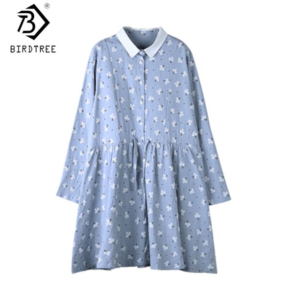 

autumn plus size print women dress turn-down collar single breasted ladies oversize mini dresses d08003k 210419, Black;gray