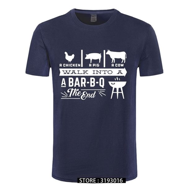 A Chicken Pig Cow Walk Into Barbecue BBQ Divertenti magliette da uomo in cotone estivo Harajuku manica corta o collo streetwear T-shirt nera 210714