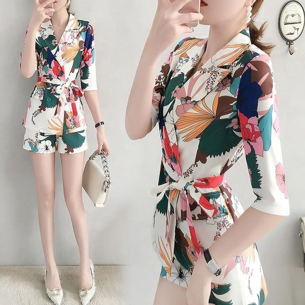 

designer runway two-piece suit double row button jacket blazers feet pants abstract art dyeing women women's two piece, White