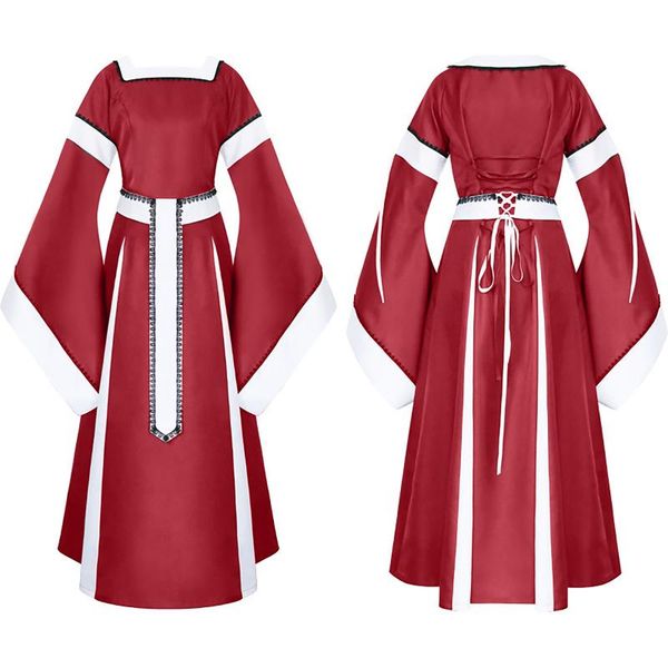 

casual dresses women medieval-vintage gothiced court dress two color patchwork trumpet sleeve lady elegant costume vestido ropa muj, Black;gray