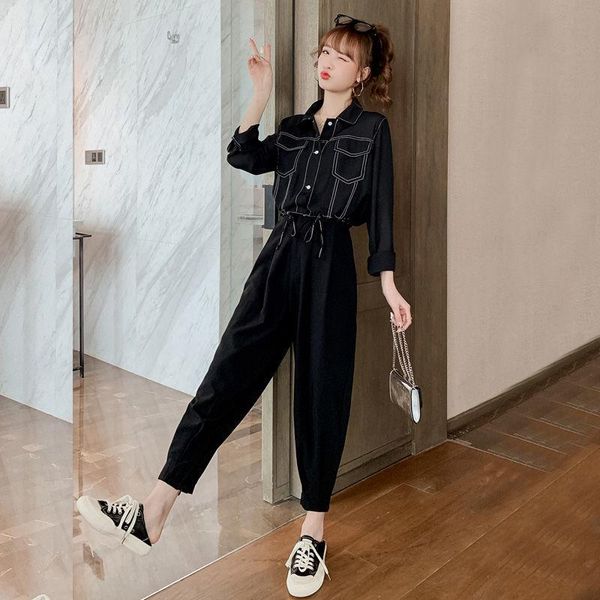 

women's tracksuits women 2021 spring autumn 2 two piece sets female single breasted long sleeve laides casual pants suits v57, Gray