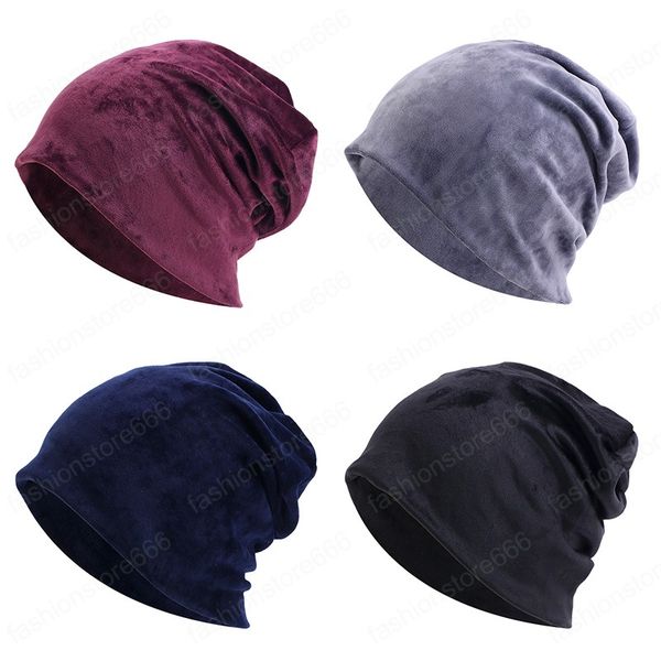 

fashion velvet beanie baggy hat autumn winter warm slouchy beanies for men women solid velour soft cap casual hat, Blue;gray