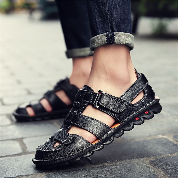 

aliyi comfortable sandals women 2021 summer new 38-48 big size closed toe hook&loop male casual shoes soft bottom beach sandals, Black