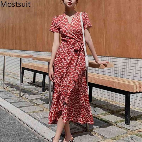 

floral printed bohemia chiffon dress women summer short sleeve v-neck sashes ankle-length dresses beach holiday ladies vestidos 210513, Black;gray
