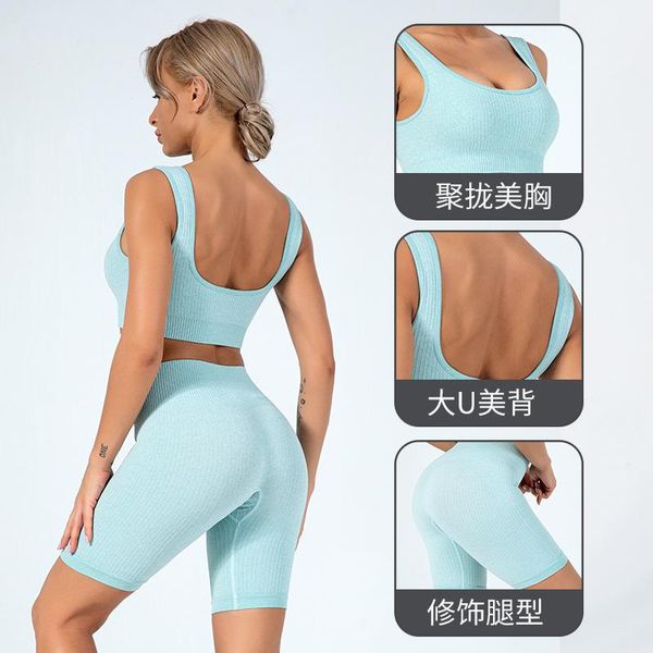 

yoga outfit tights push up women's tracksuit sleeveless seamless sportswear suit for fitness high waist workout set female
