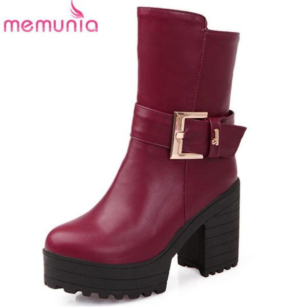 

boots memunia 2021 women ankle zip buckle autumn winter thick heel platform round toe fashion dress shoes woman, Black