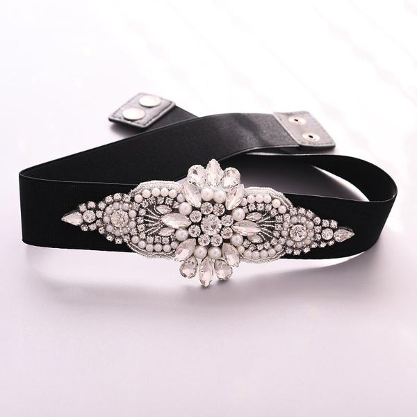 

wedding sashes trixy s05b fashion rhinestone elastic belt sparkly crystal gem black female waistband women belts sash for dress, White