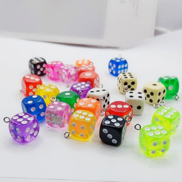 

charms 10 pc transparent dice diy earring pendants 14mm miniature figurines resin craft cabochon making accessories, Bronze;silver