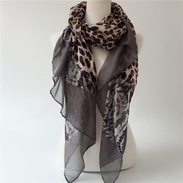 

scarves classical women leopard print scarf soft pretty big 180*100cm voile stole lace warm large cotton shawls cachecol wraps, Blue;gray