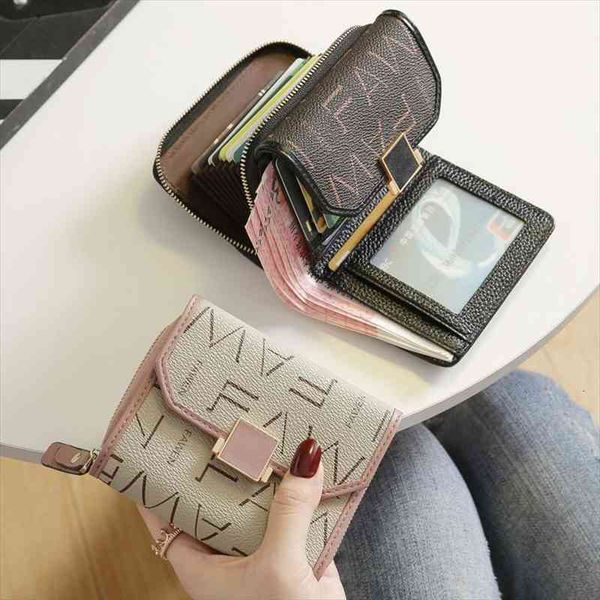 

fashion korean version of small wallet womens short leather multi card pocket change, Red;black