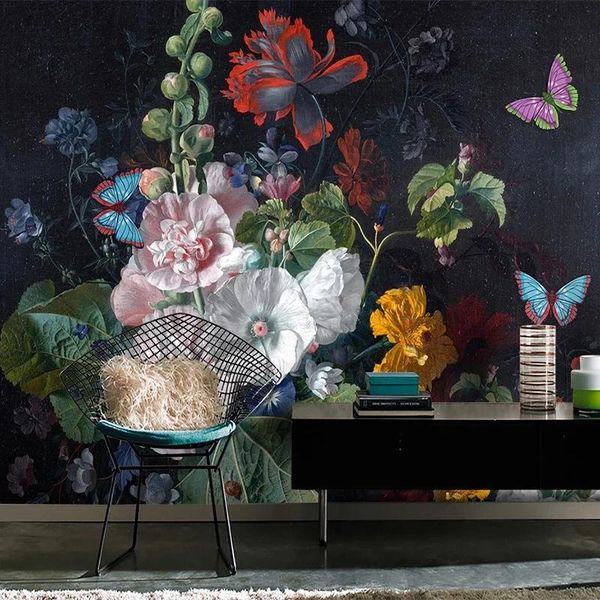 

custom po european style 3d stereoscopic relief floral flowers butterfly oil painting wall mural living room sofa wallpaper wallpapers