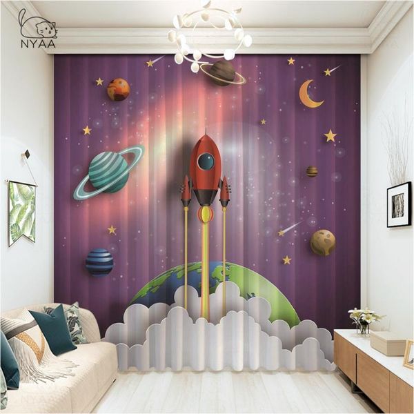 

galaxy cartoon rocket universe blackout curtain french window curtains for living room modern bedroom micro shading & drapes
