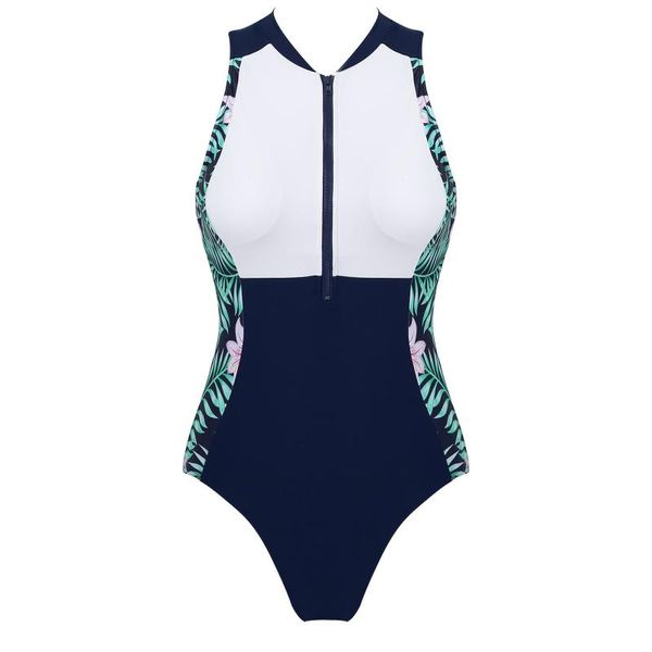 

one-piece suits women athletic beachwear zip front uv protection sleeveless printed slim fit summer one piece swimsuit swimwear bathing wear