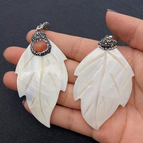 

charms natural shell pendant leaf shape freshwater diamond and stone for diy necklace jewelry making designer, Bronze;silver