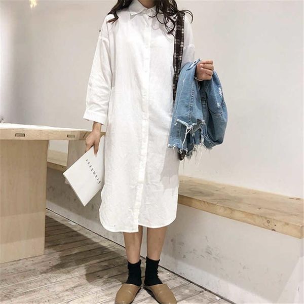 

casual dresses 2021 oversized long shirt dress robewoman cotton korean white boho beach big maxi blue summer woman, Black;gray