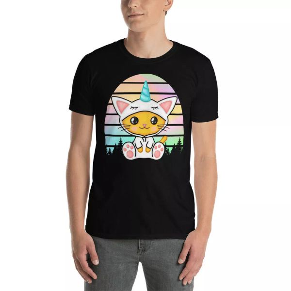 

retro unicorn cat cute easter day egg bunny unicorn cat lover t-shirt, White;black