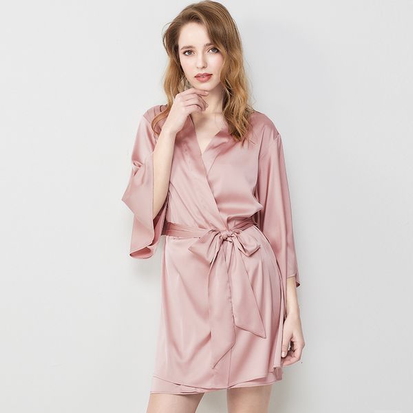 

silk ice satin lace up solid color nightgown women's bridal morning gown bridesmaid dress boudoir home bathrobe pajamas, Black;red
