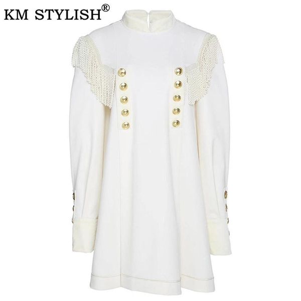 

casual dresses autumn winter women dress vestido ladies standing collar double-breasted decoration tassel long-sleeved female, Black;gray
