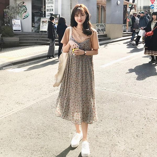 

maternity dresses summer fleet short-sleeved chiffon shirt halter skirt two sets of pregnant women dress, White