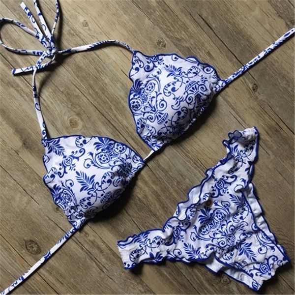 

women print bikini set push-up swimsuit new 2020 summer swimwear triangle bathing swimming suit biquini, White;black