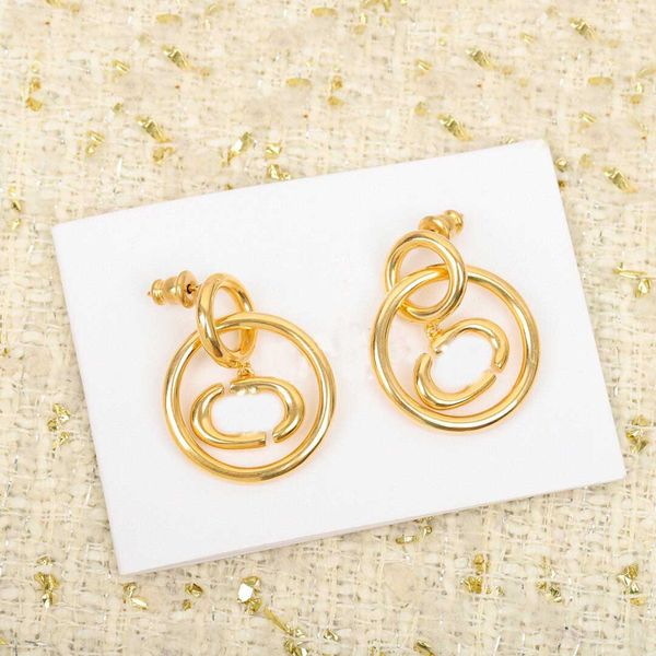 

2022 charm dangle drop earring round shape in 18k gold plated for women wedding jewelry gift have box stamp ps7414, Golden